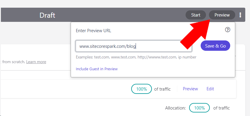 The Web Experience Preview button is highlighted by a red arrow.